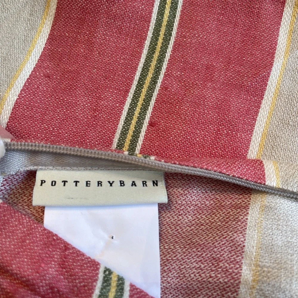 Pottery Pillow Cover Barn Riley Stripe‎ 18x18 Red Tan 100% Linen Farmhouse Throw